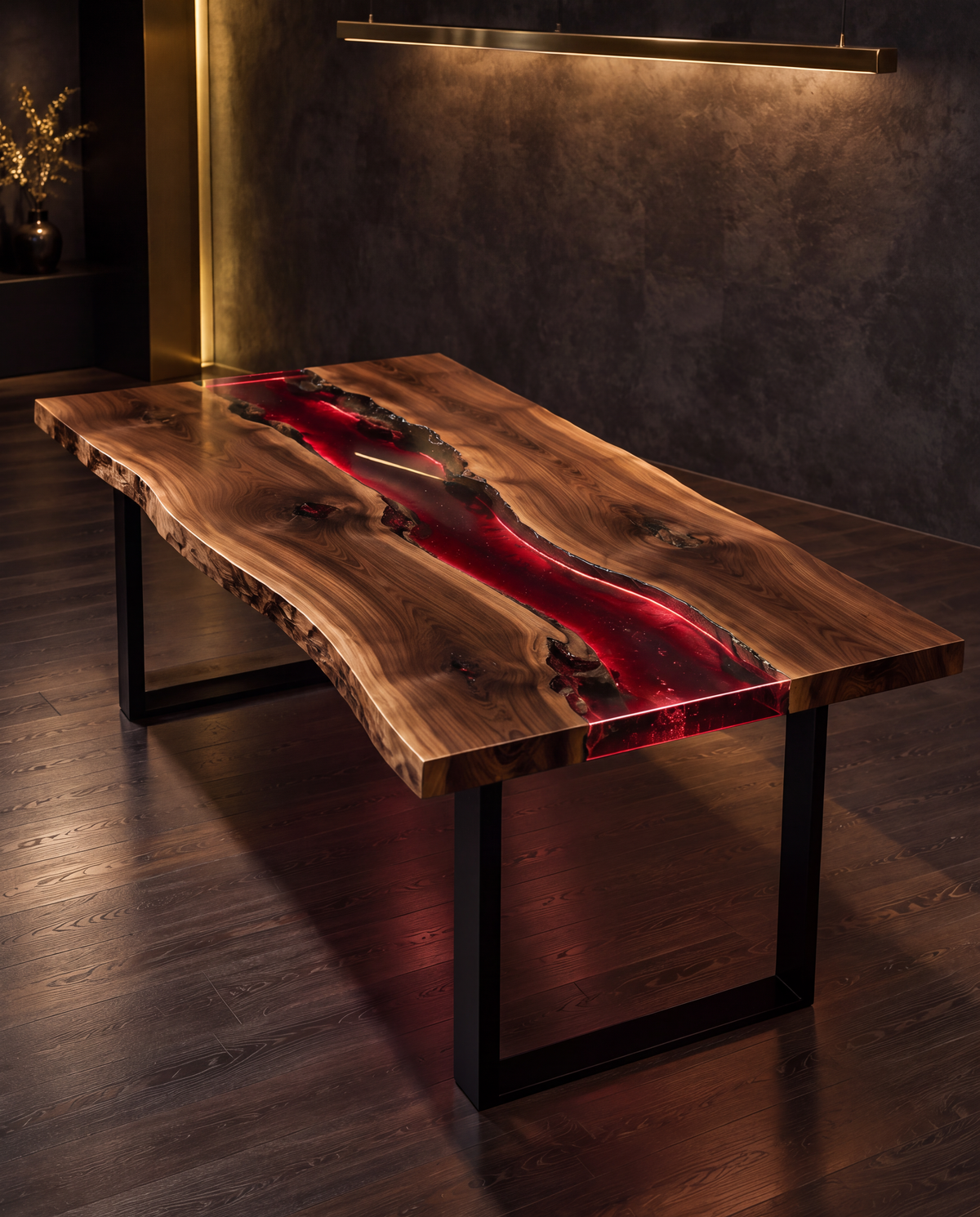 Epoxy Spisebord – Rød Epoksy med LED-belysning